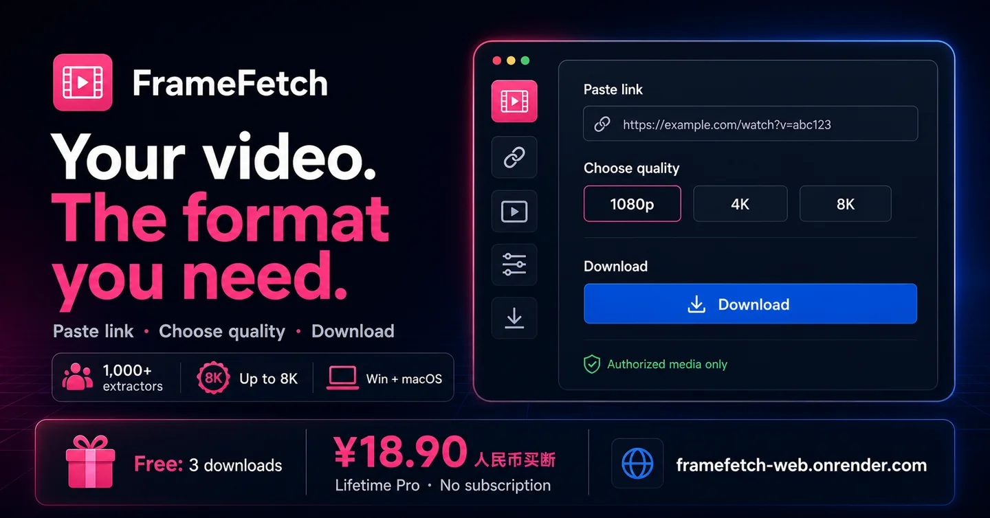 FrameFetch 格式选择与授权视频交付界面